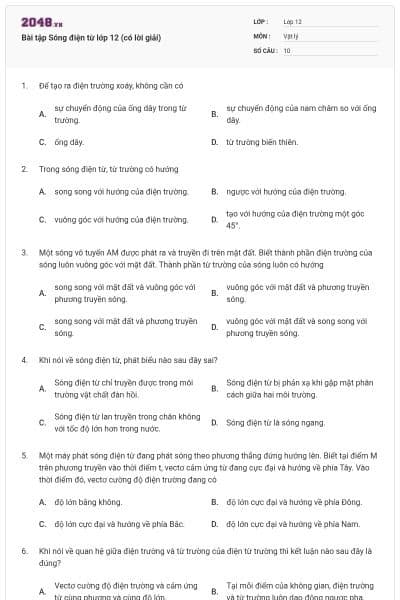Bài tập Sóng điện từ lớp 12 (có lời giải)