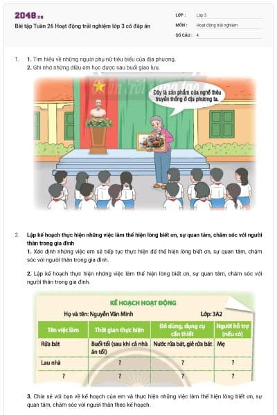 Bài tập Tuần 26 Hoạt động trải nghiệm lớp 3 có đáp án