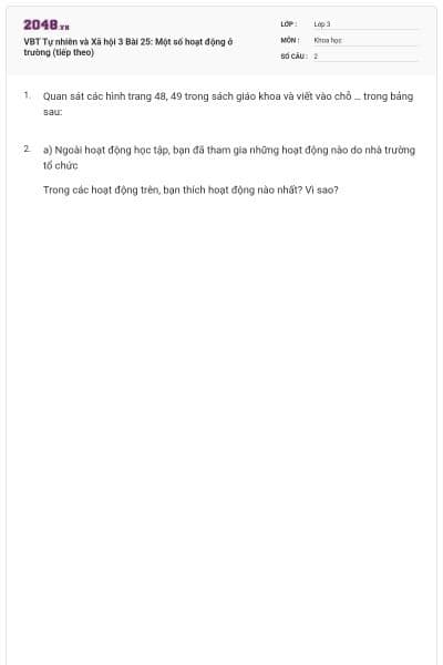 VBT Tự nhiên và Xã hội 3 Bài 25: Một số hoạt động ở trường (tiếp theo)