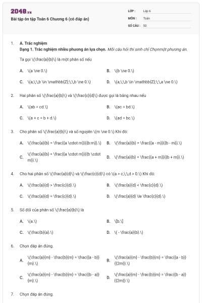 Bài tập ôn tập Toán 6 Chương 6 (có đáp án)