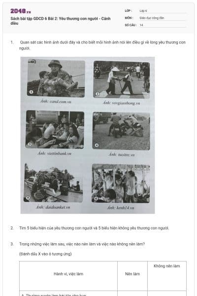 Sách bài tập GDCD 6 Bài 2: Yêu thương con người - Cánh diều