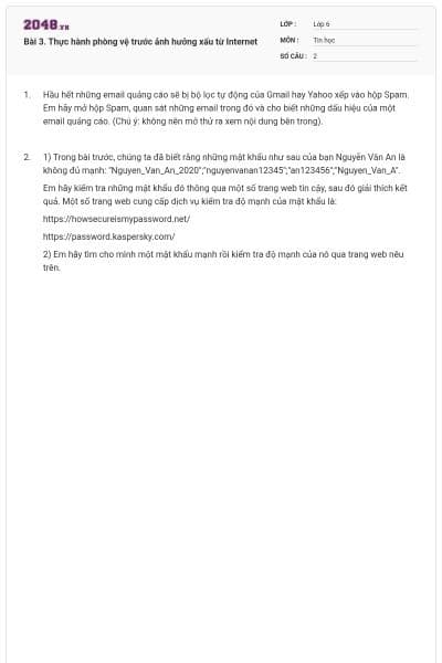 Bài 3. Thực hành phòng vệ trước ảnh hưởng xấu từ Internet
