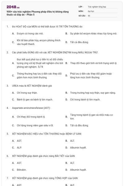900+ câu trắc nghiệm Phương pháp điều trị không dùng thuốc có đáp án - Phần 5