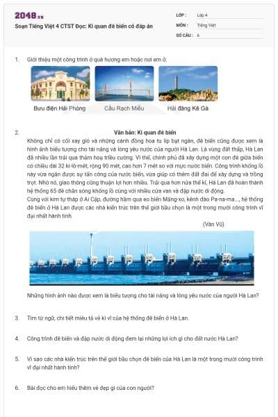Soạn Tiếng Việt 4 CTST Đọc: Kì quan đê biển có đáp án