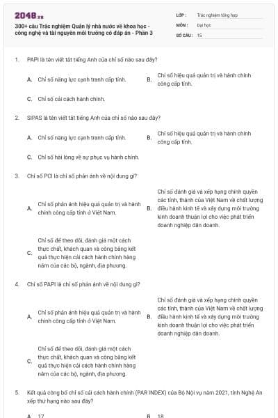 300+ câu Trắc nghiệm Quản lý nhà nước về khoa học - công nghệ và tài nguyên môi trường có đáp án - Phần 3