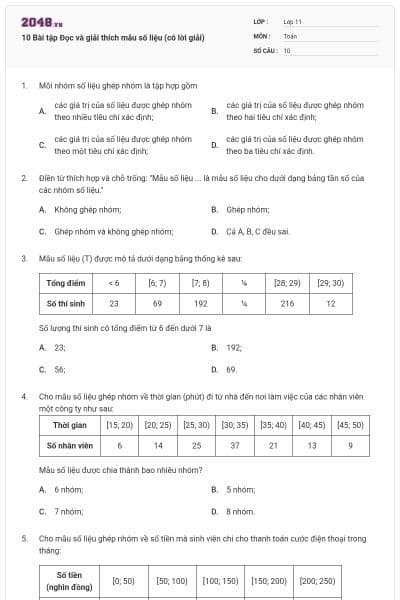 10 Bài tập Đọc và giải thích mẫu số liệu (có lời giải)