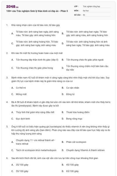 100+ câu Trắc nghiệm Sinh lý thần kinh có đáp án - Phần 5