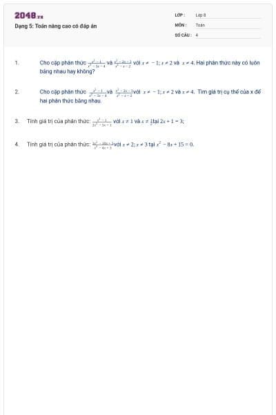 Dạng 5: Toán nâng cao có đáp án