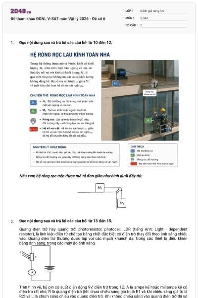 Đề tham khảo ĐGNL V-SAT môn Vật lý 2026 - Đề số 6