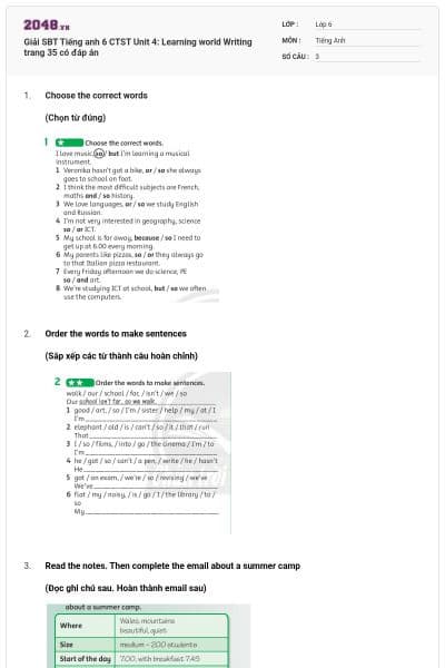 Giải SBT Tiếng anh 6 CTST Unit 4: Learning world Writing trang 35 có đáp án