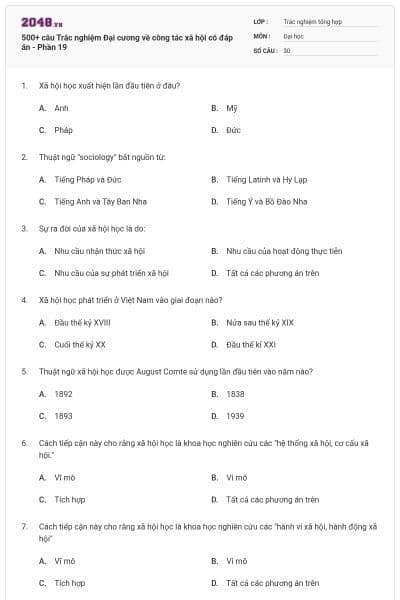 500+ câu Trắc nghiệm Đại cương về công tác xã hội có đáp án - Phần 19