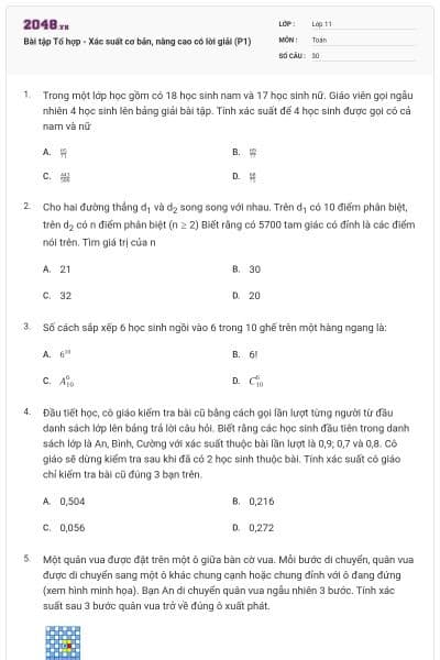 Bài tập Tổ hợp - Xác suất cơ bản, nâng cao có lời giải (P1)