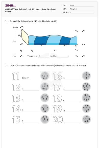 Giải SBT Tiếng Anh lớp 3 Unit 11 Lesson three: Words có đáp án