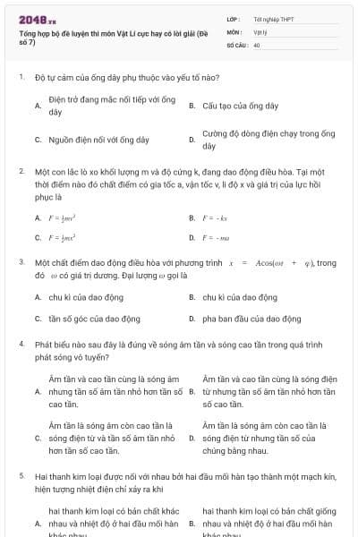Tổng hợp bộ đề luyện thi môn Vật Lí cực hay có lời giải (Đề số 7)