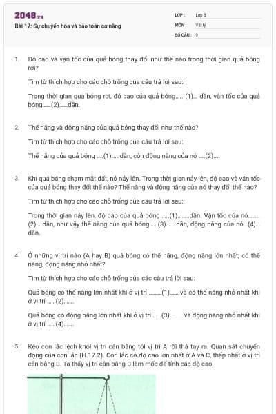 Bài 17: Sự chuyển hóa và bảo toàn cơ năng