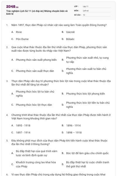 Trắc nghiệm Lịch Sử 11 (có đáp án) Những chuyển biến về kinh tế