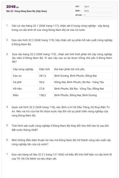 Bài 32: Vùng Đông Nam Bộ (tiếp theo)