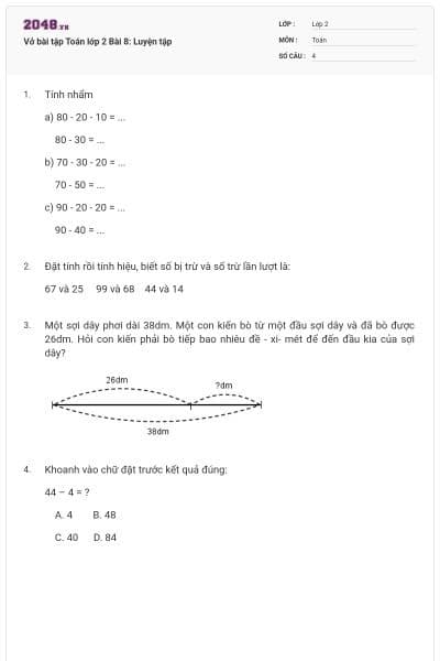 Vở bài tập Toán lớp 2 Bài 8: Luyện tập