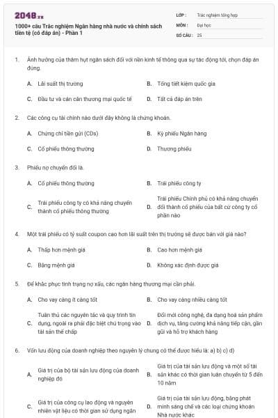 1000+ câu Trắc nghiệm Ngân hàng nhà nước và chính sách tiền tệ (có đáp án) - Phần 1