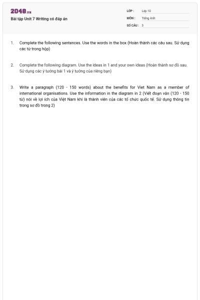 Bài tập Unit 7 Writing có đáp án