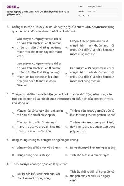 Tuyển tập Bộ đề thi thử THPTQG Sinh Học cực hay có lời giải (Đề số 5)