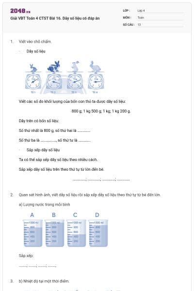 Giải VBT Toán 4 CTST Bài 16. Dãy số liệu có đáp án