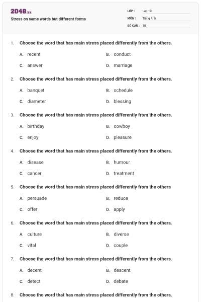 Stress on same words but different forms
