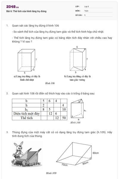 Bài 6: Thể tích của hình lăng trụ đứng