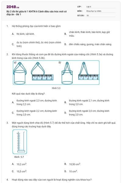 Bộ 2 đề thi giữa kì 1 KHTN 6 Cánh diều cấu trúc mới có đáp án - Đề 1