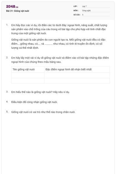 Bài 31: Giống vật nuôi