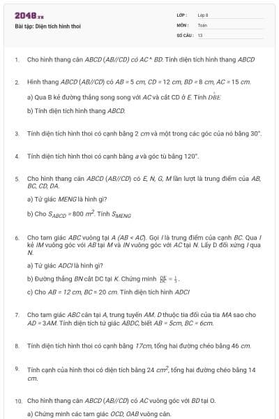 Bài tập: Diện tích hình thoi