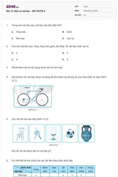 Bài 12: Một số vật liệu - SBT KHTN 6