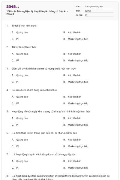 100+ câu Trắc nghiệm Lý thuyết truyền thông có đáp án - Phần 3