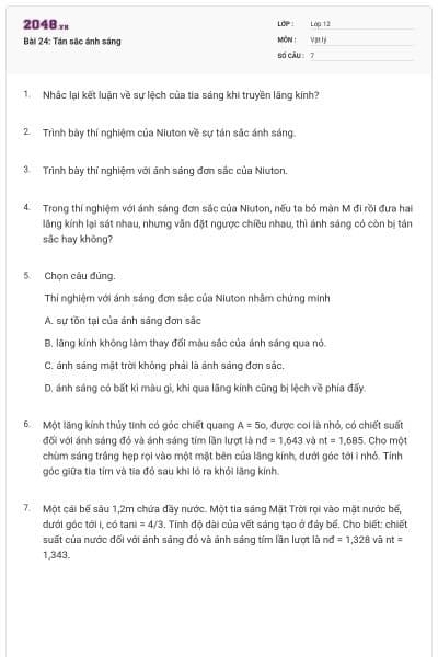 Bài 24: Tán sắc ánh sáng