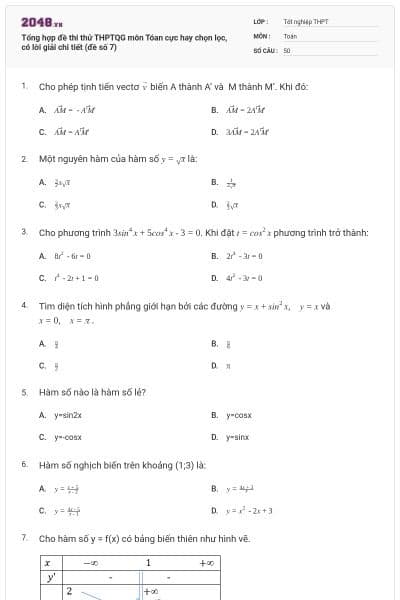 Tổng hợp đề thi thử THPTQG môn Tóan cực hay chọn lọc, có lời giải chi tiết (đề số 7)