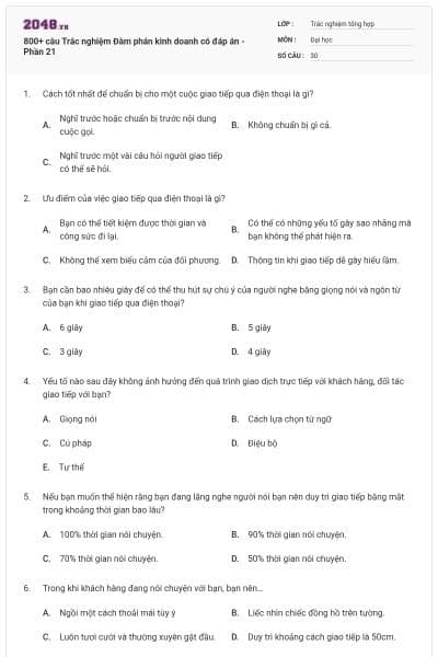 800+ câu Trắc nghiệm Đàm phán kinh doanh có đáp án - Phần 21