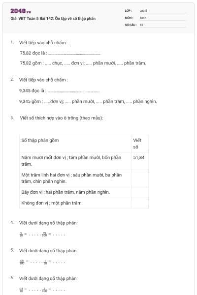 Giải VBT Toán 5 Bài 142: Ôn tập về số thập phân