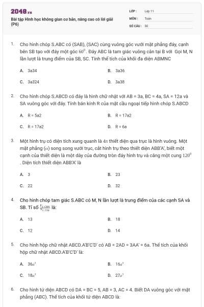 Bài tập Hình học không gian cơ bản, nâng cao có lời giải (P6)