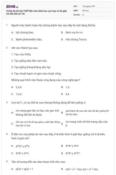 25 Bộ đề thi thử THPTQG môn Sinh hoc cực hay có lời giải chi tiết (Đề số 15)