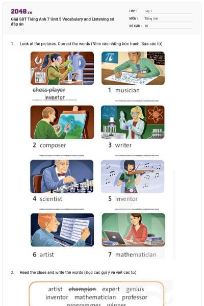 Giải SBT Tiếng Anh 7 Unit 5 Vocabulary and Listening có đáp án