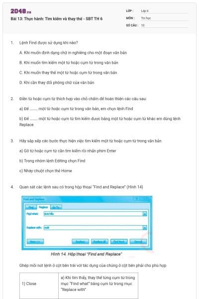 Bài 13: Thực hành: Tìm kiếm và thay thế - SBT TH 6