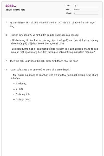 Bài 28: Điện thế nghỉ