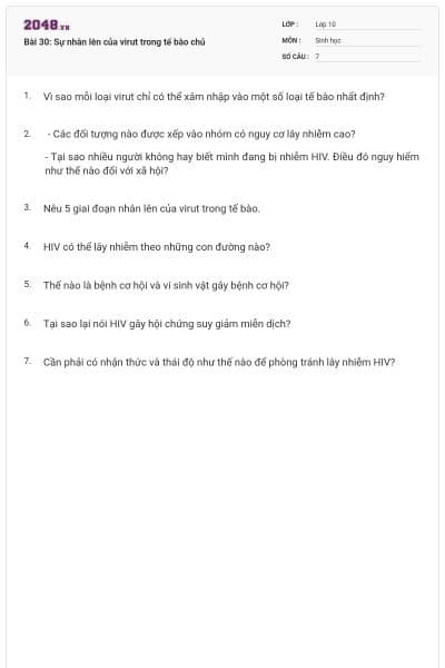 Bài 30: Sự nhân lên của virut trong tế bào chủ
