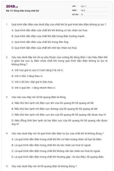 Bài 15: Dòng điện trong chất khí