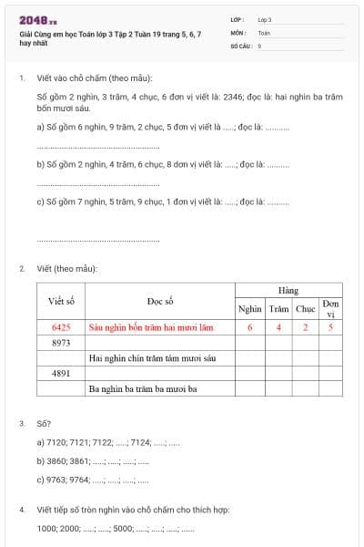 Giải Cùng em học Toán lớp 3 Tập 2 Tuần 19 trang 5, 6, 7 hay nhất