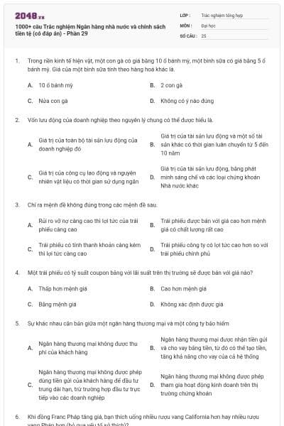 1000+ câu Trắc nghiệm Ngân hàng nhà nước và chính sách tiền tệ (có đáp án) - Phần 29