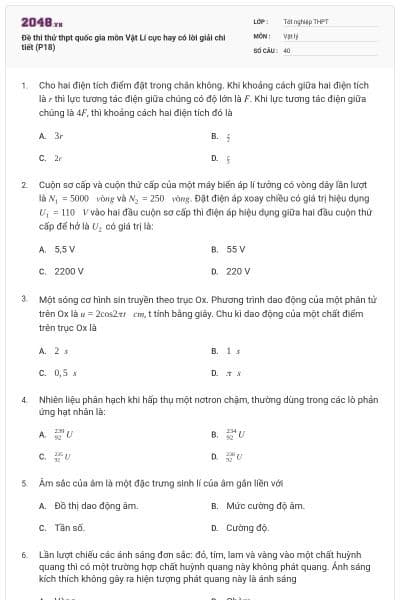 Đề thi thử thpt quốc gia môn Vật Lí cực hay có lời giải chi tiết (P18)