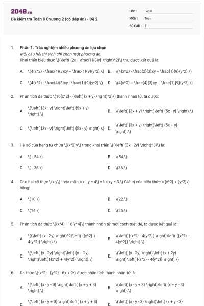 Đề kiểm tra Toán 8 Chương 2 (có đáp án) - Đề 2