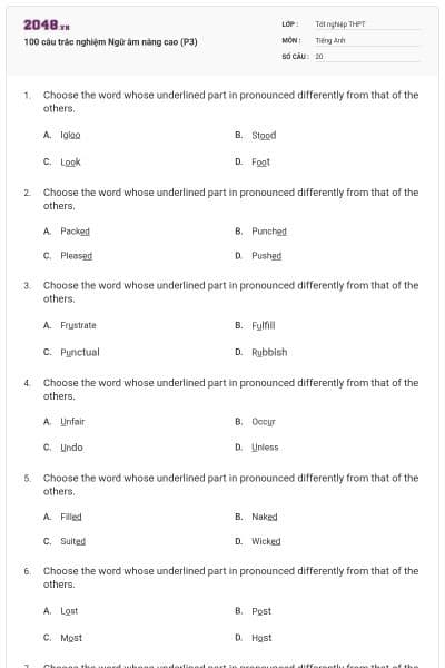 100 câu trắc nghiệm Ngữ âm nâng cao (P3)