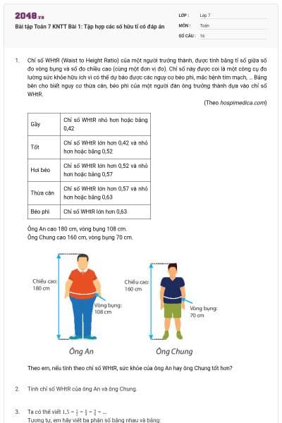 Bài tập Toán 7 KNTT Bài 1: Tập hợp các số hữu tỉ có đáp án